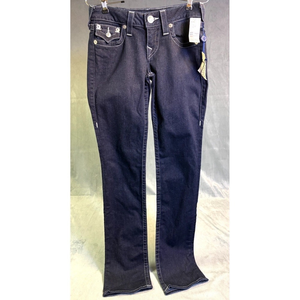 True Religion Jeans T Flap Stretch Straight World Tour Dark Wash USA sz 26 NWT